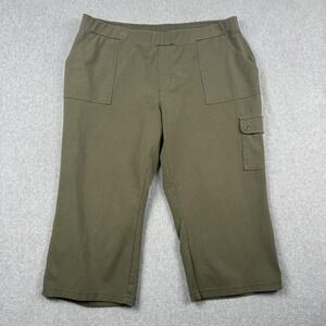 Susan Graver Weekend Pants Womens XLP Green Cargo Capri Crop Pull On Stretch